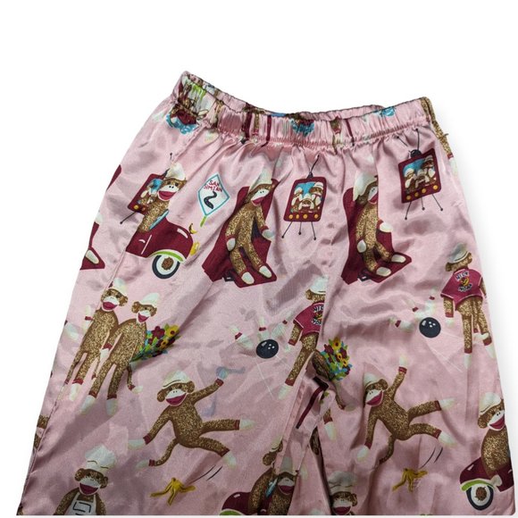 Nick & Nora Pink Satin Sock Monkey Pajama Bottoms Size Small/6X - Picture 3 of 8